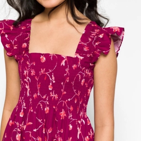 Hill House NWT Ellie Nap Midi Flutter Sleeve Dress Burgundy Botanical XS-M - Picture 5 of 9